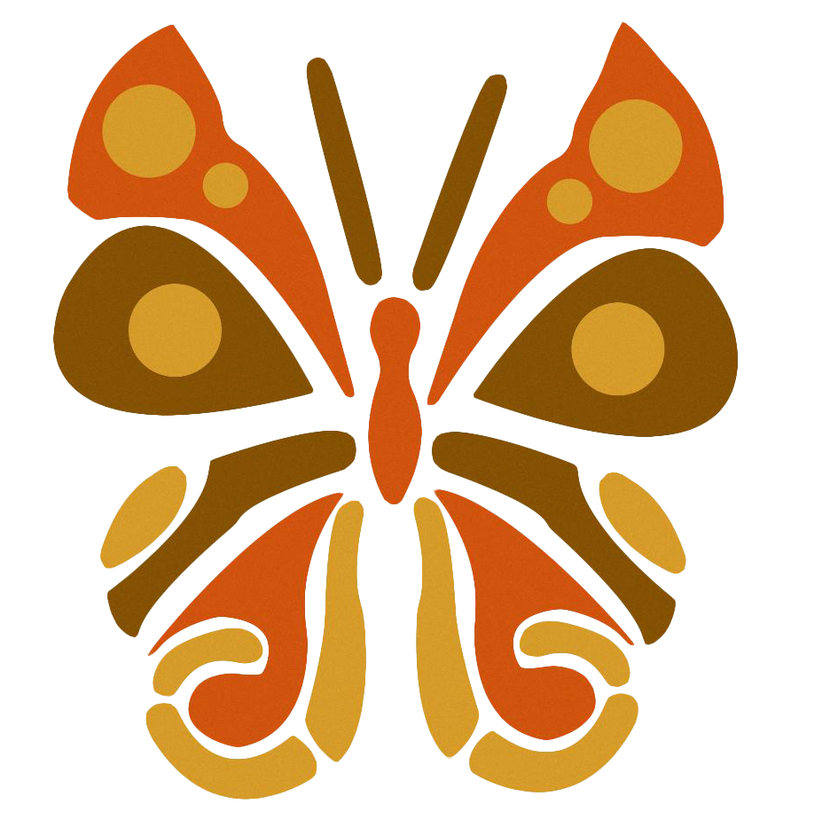1970s style butterfly logo in fall colors