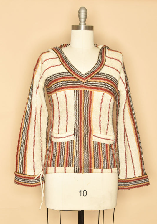 Vintage 1970's Space Dye Pullover Sweater in ivory and stripes