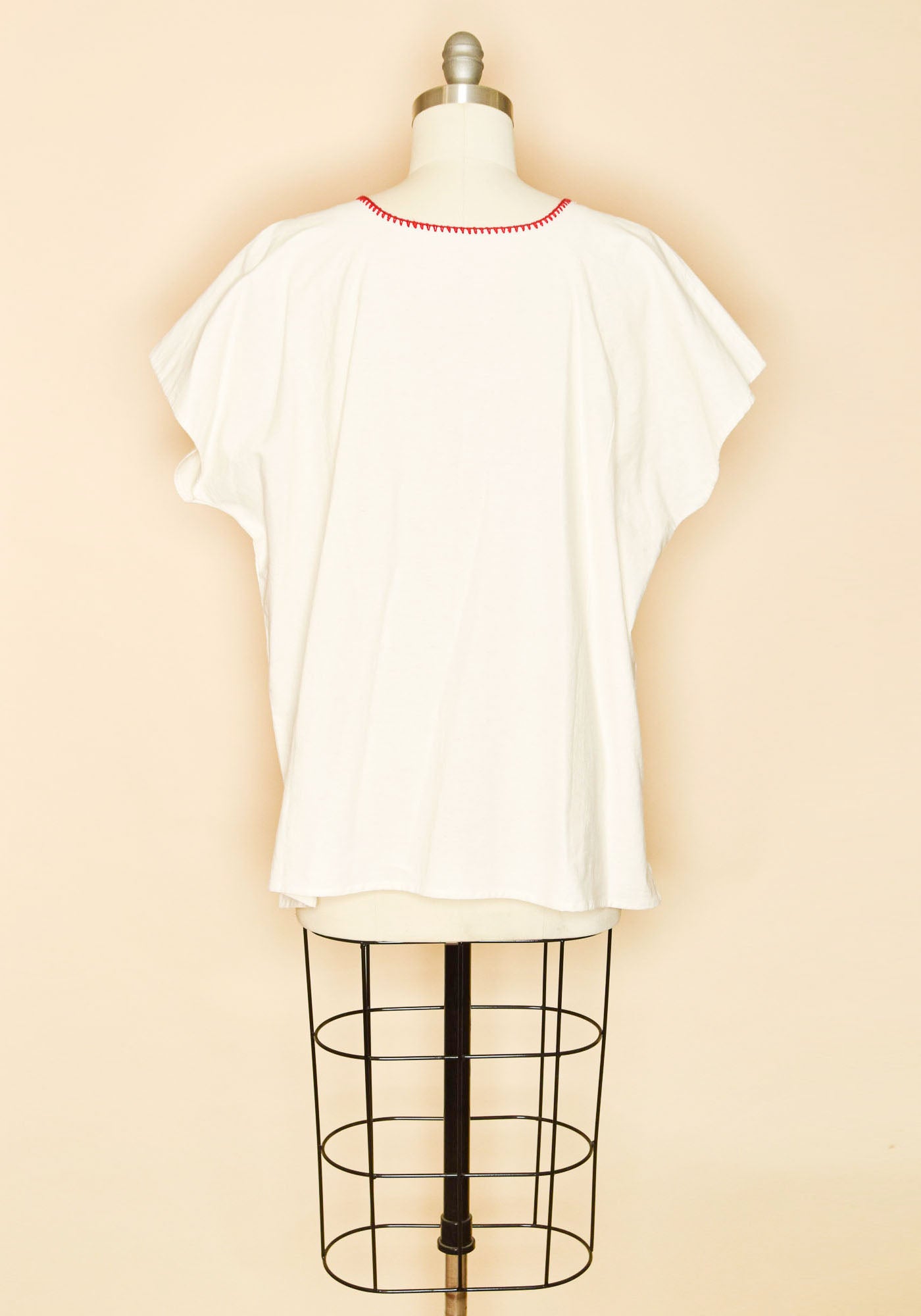 Mexican Cotton Embroidered Tunic Blouse-Ivory-Back View