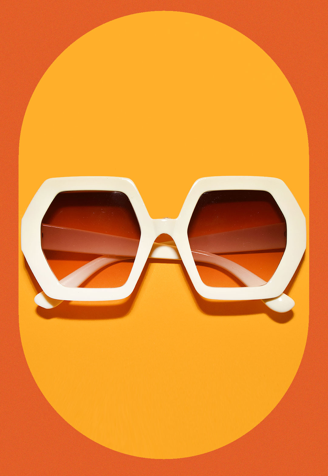 orange yellow The ELTON 1970s Vintage Style Oversized Hexagon Square Sunglasses ivory