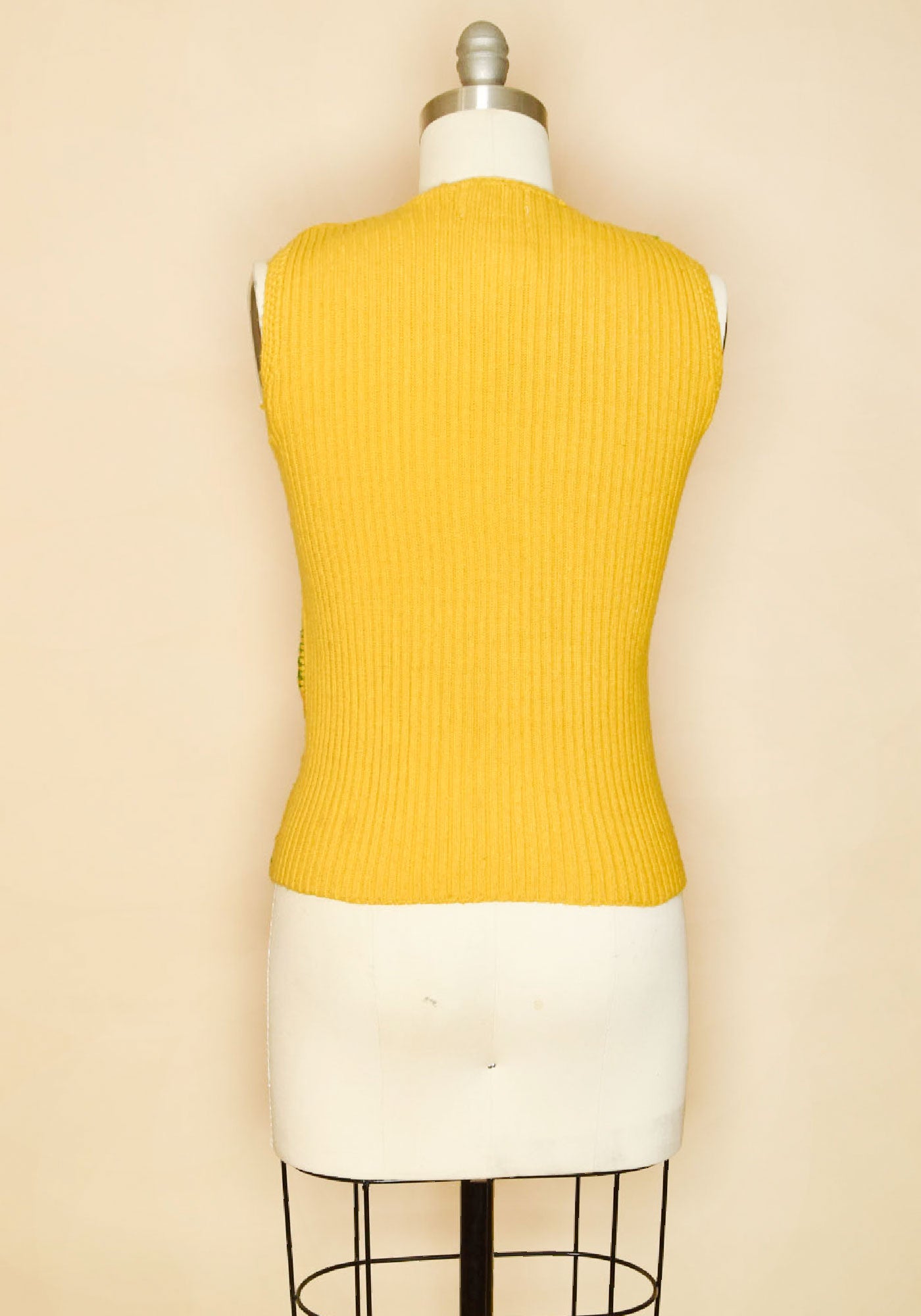 Vintage 1960s Acrylic Suede Patchwork Vest-Yellow-Back