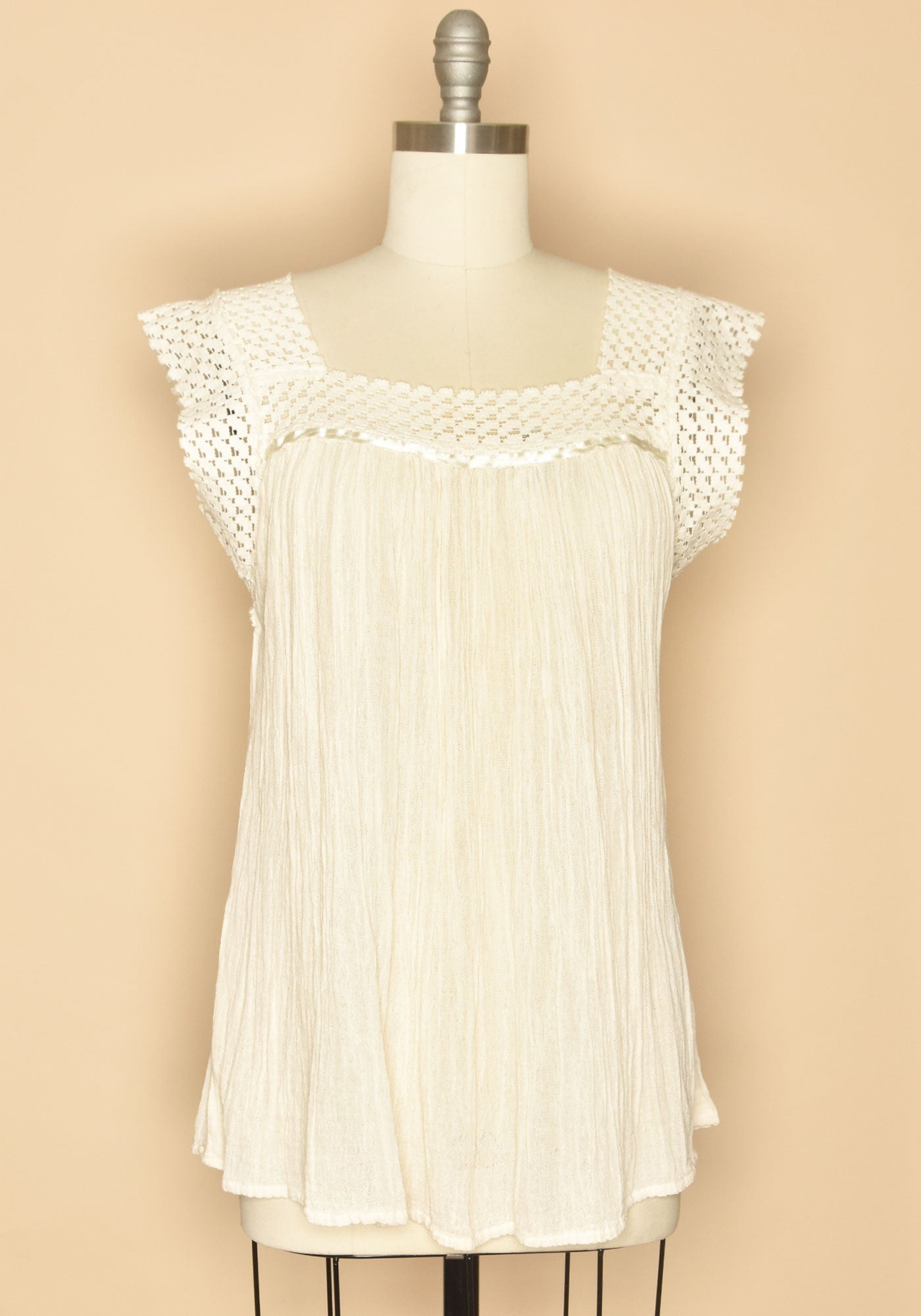 Mexican Cotton Gauze Tunic Blouse in ivory