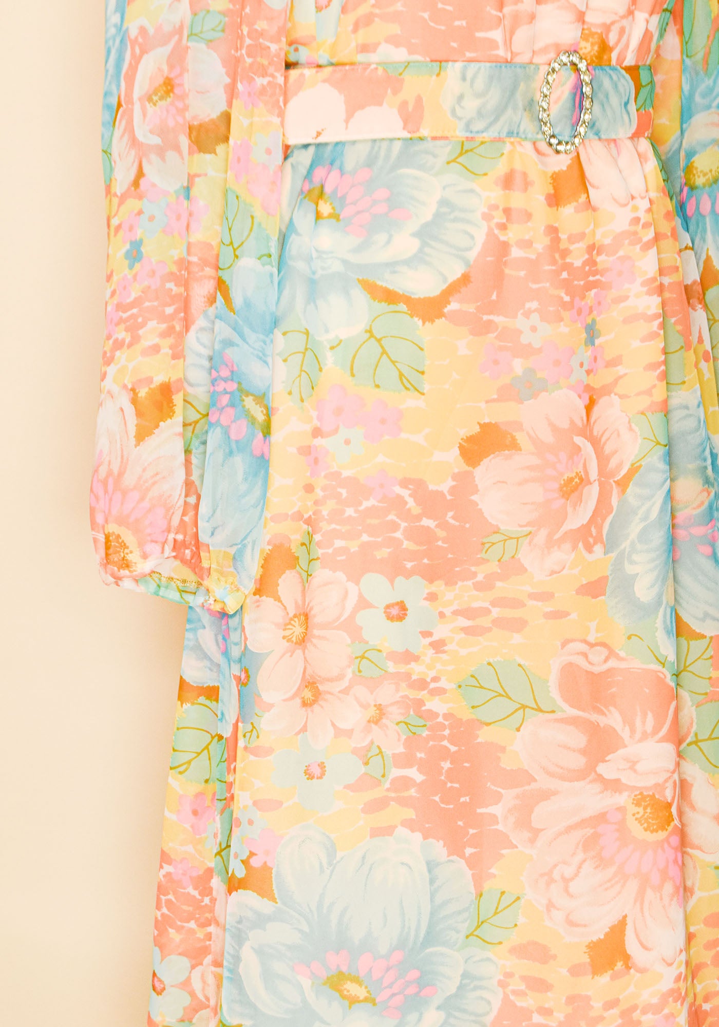 Vintage 1960's Floral Maxi Gown Dress With Belt Zoom View