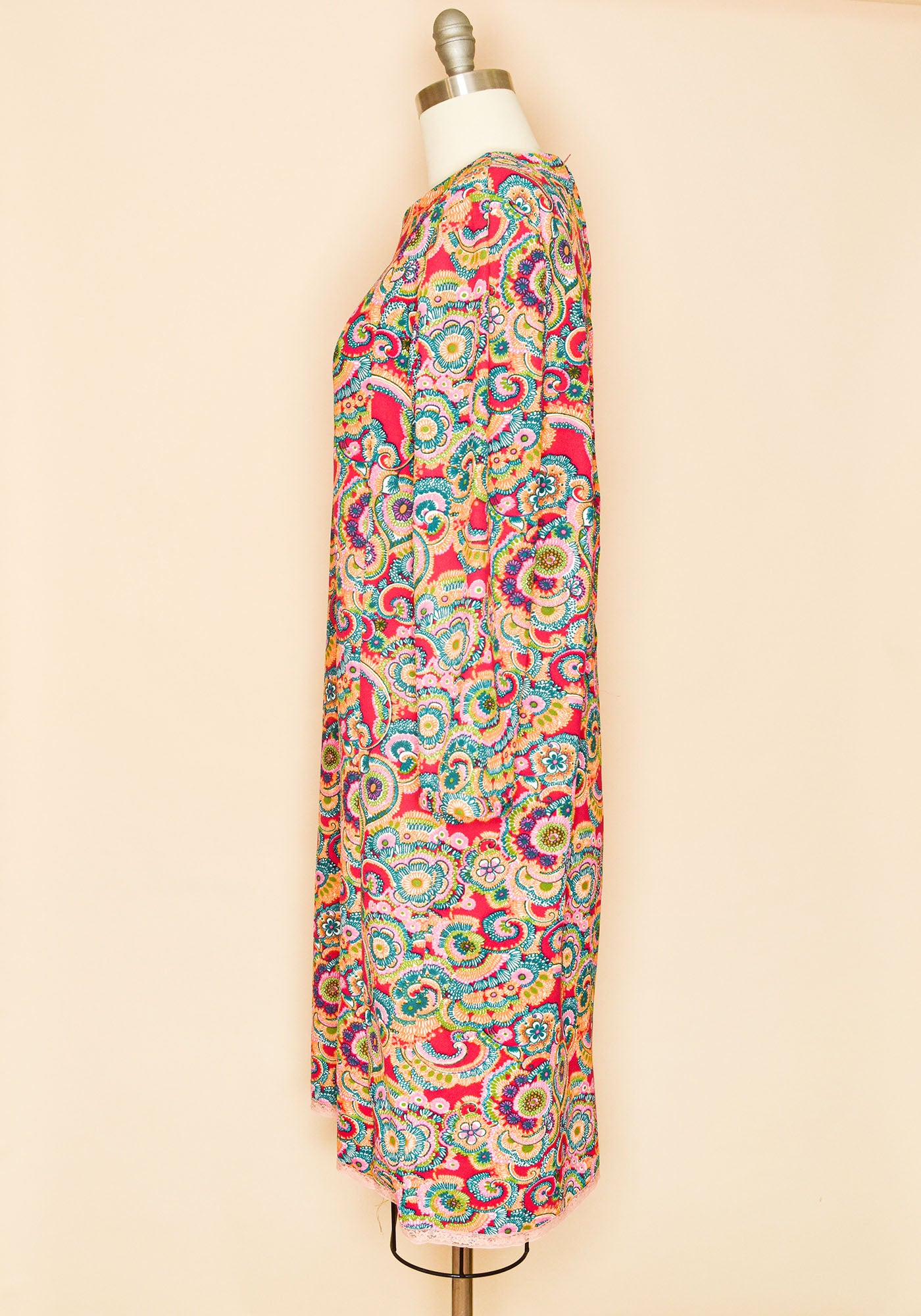 Vintage 1960's Handmade Psychedelic Floral Long Sleeve Dress- Side View 3