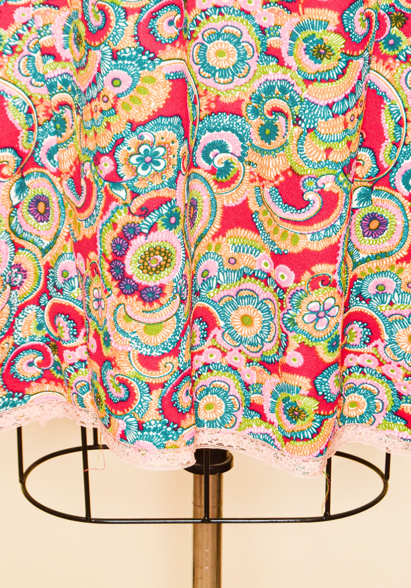 Vintage 1960's Handmade Psychedelic Floral Long Sleeve Dress-Detail Print Shot