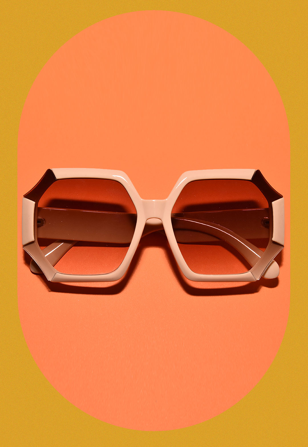 almond The PENELOPE 1970s Style Hexagon Oversized Sunglasses