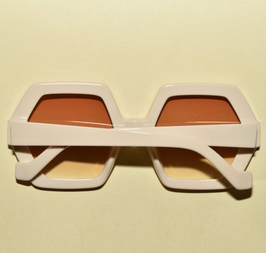 back shot The ELTON 1970s Vintage Style Oversized Hexagon Square Sunglasses ivory