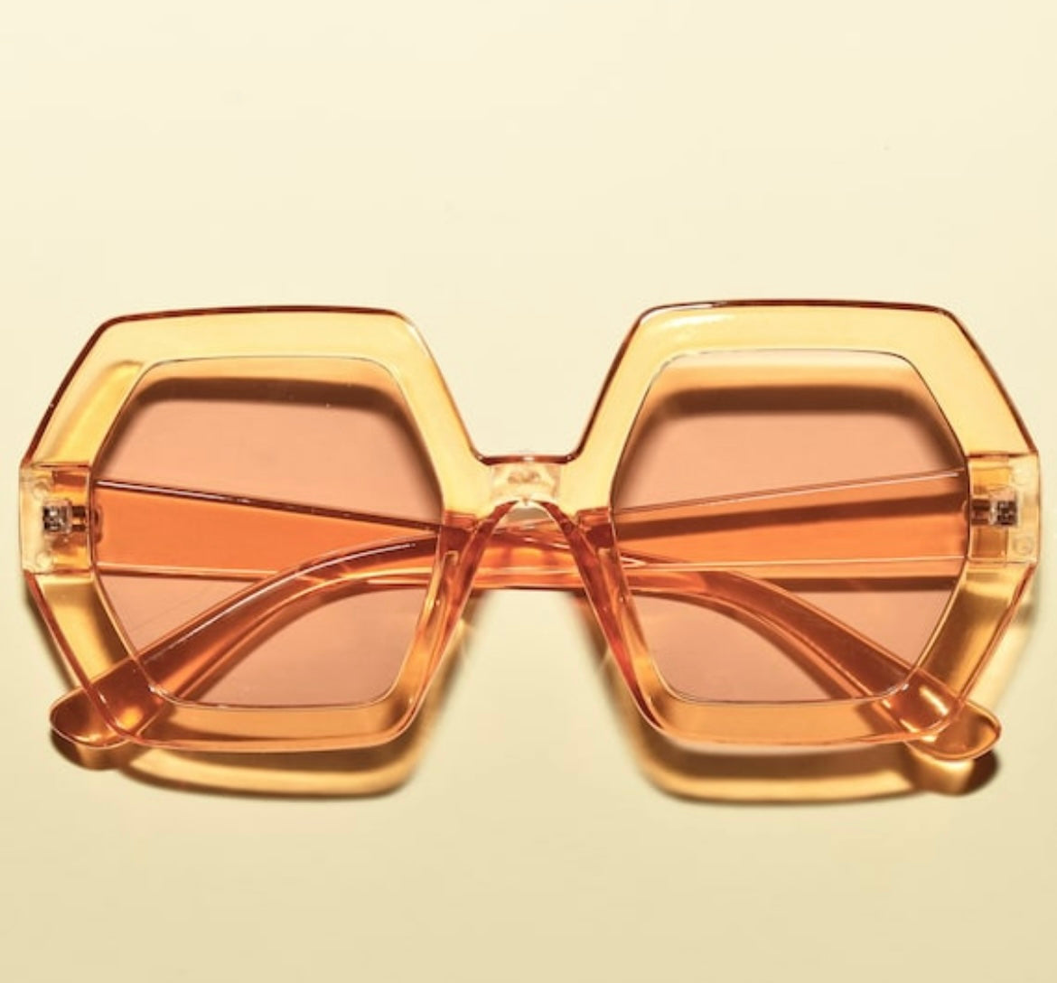orange The ELTON 1970s Vintage Style Oversized Hexagon Square Sunglasses