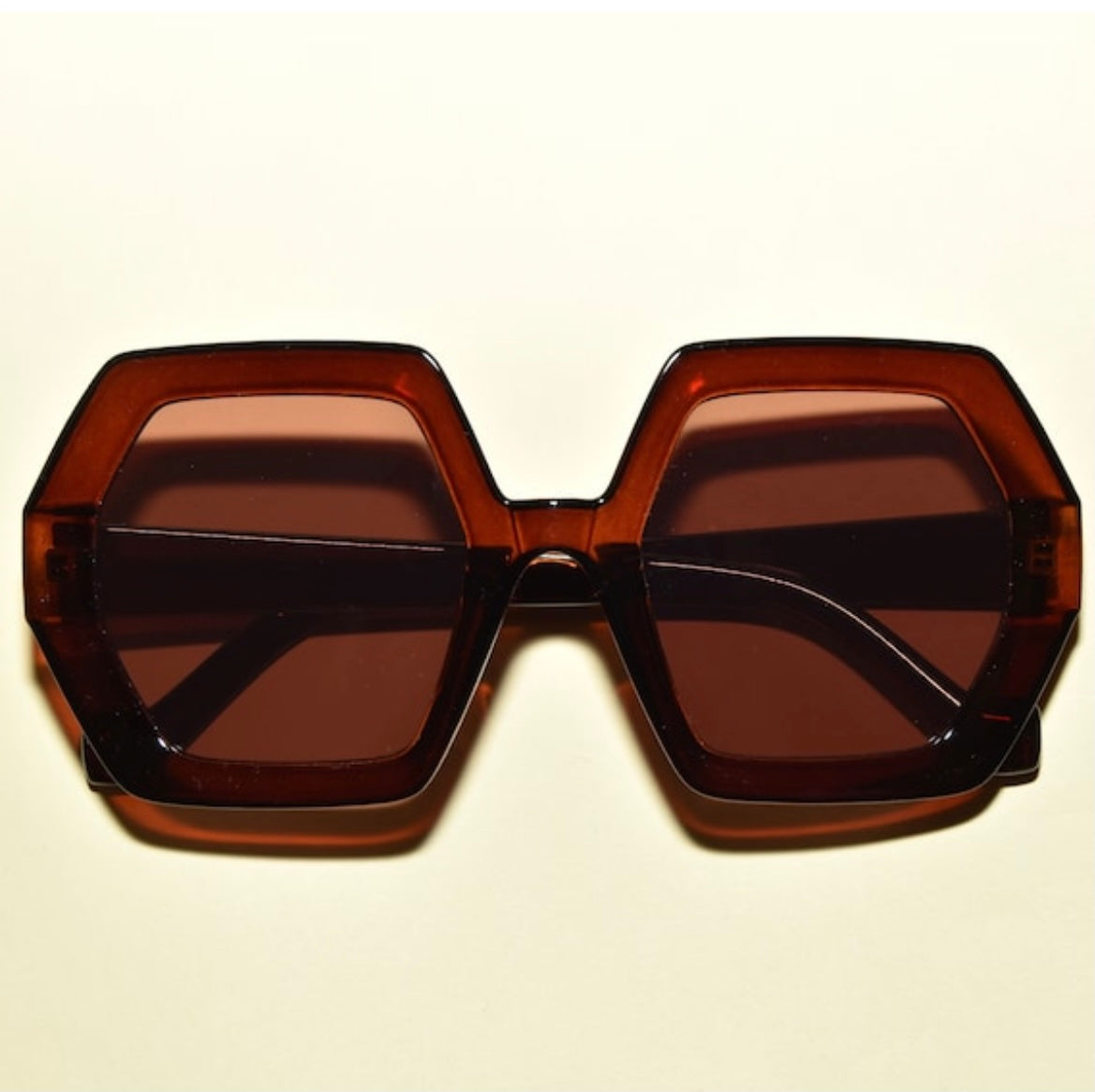 brown The ELTON 1970s Vintage Style Oversized Hexagon Square Sunglasses