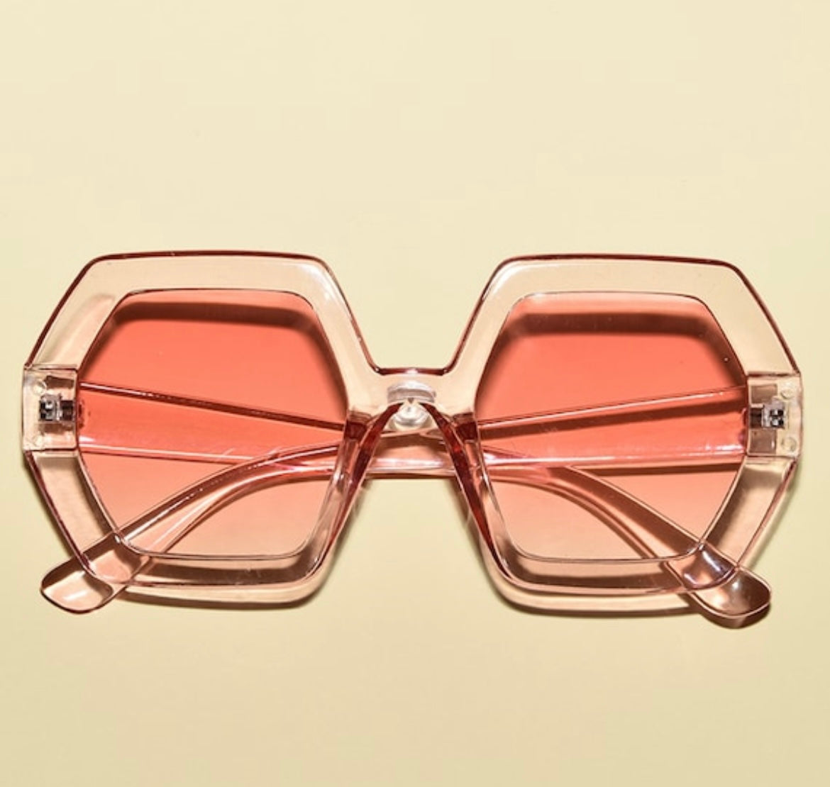 pink The ELTON 1970s Vintage Style Oversized Hexagon Square Sunglasses