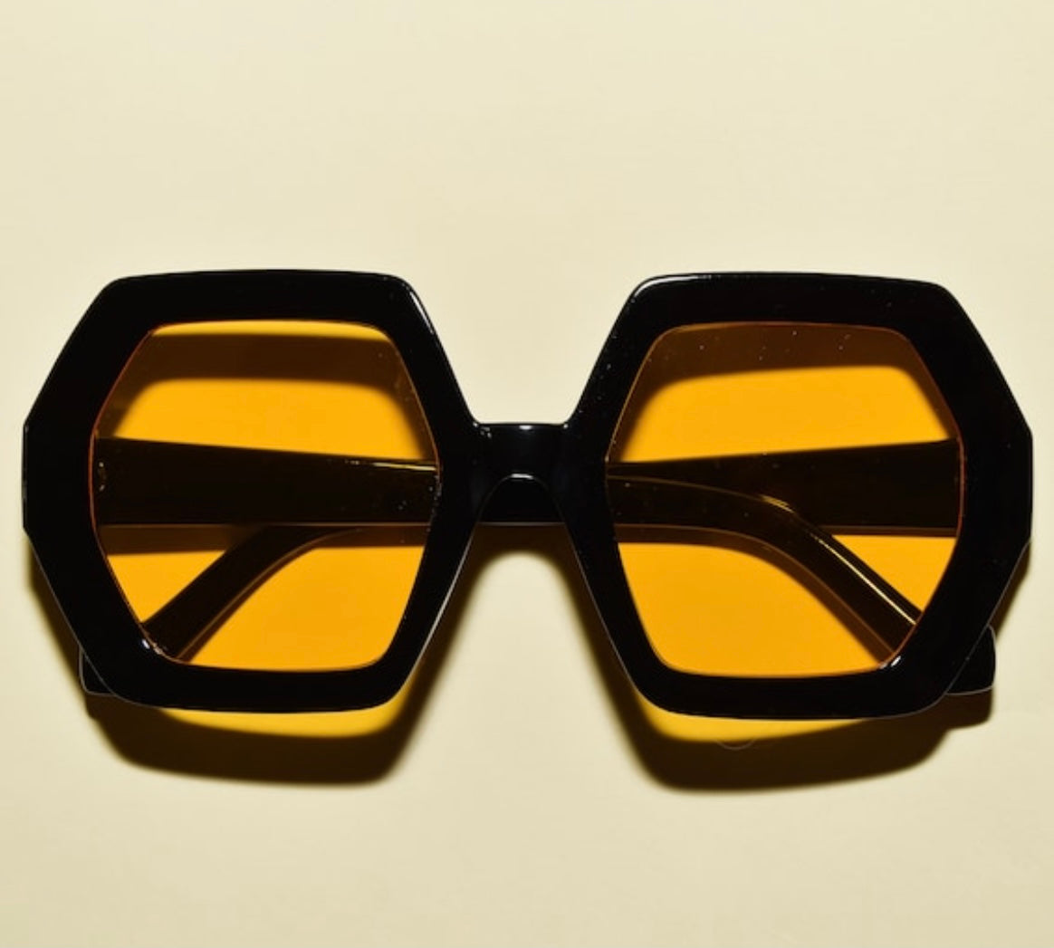 black yellow The ELTON 1970s Vintage Style Oversized Hexagon Square Sunglasses
