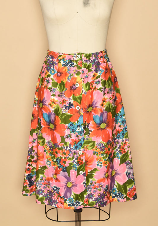 Vintage 1960s Psychedelic Floral Handmade A-line Skirt
