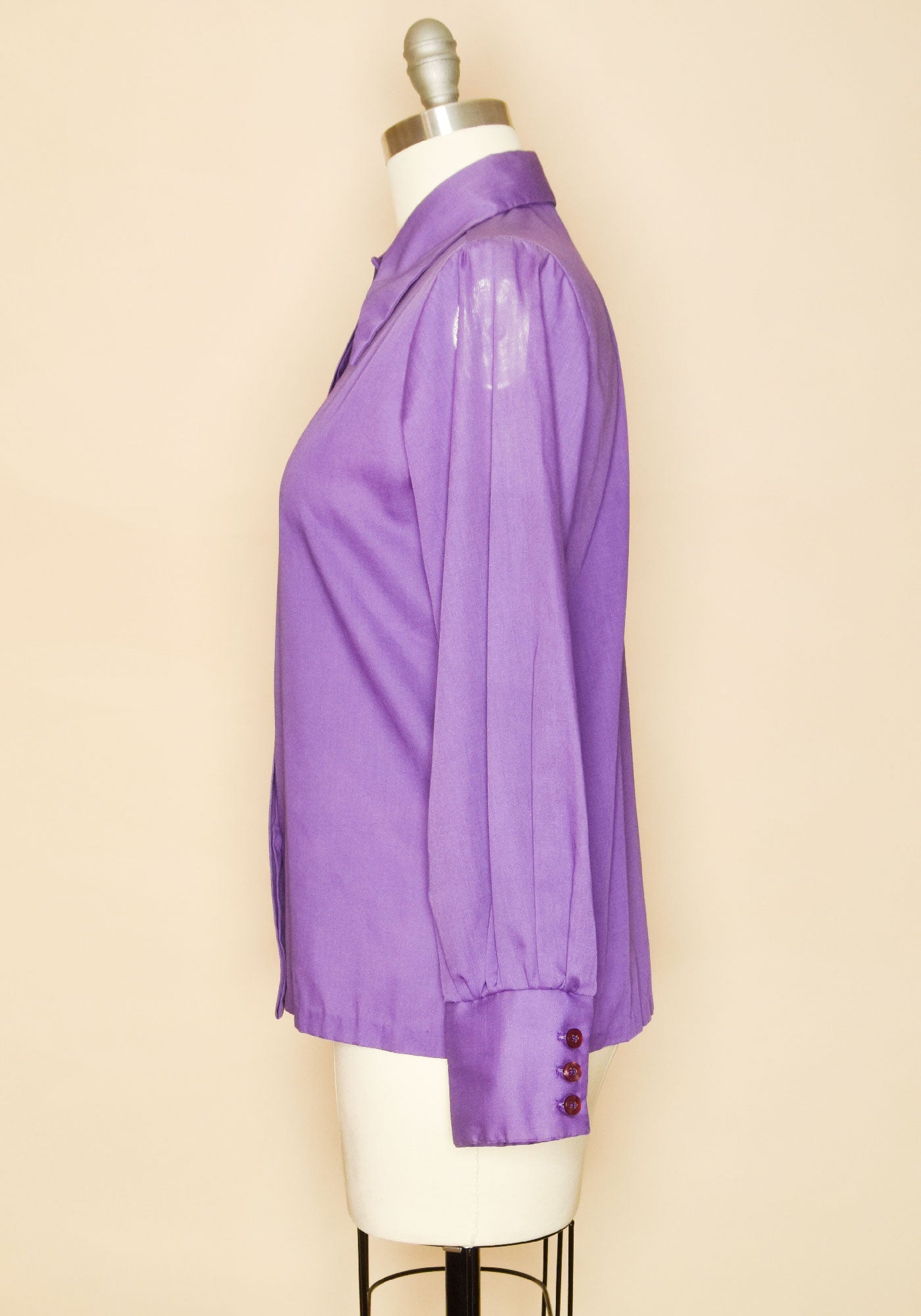 Vintage 1970s Purple Haze Long Sleeve Button Down Shirt- Purple-Side View 2