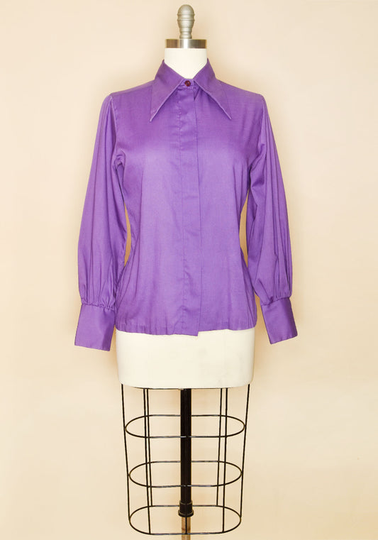 Vintage 1970s Purple Haze Long Sleeve Button Down Shirt- Purple-Front View 2