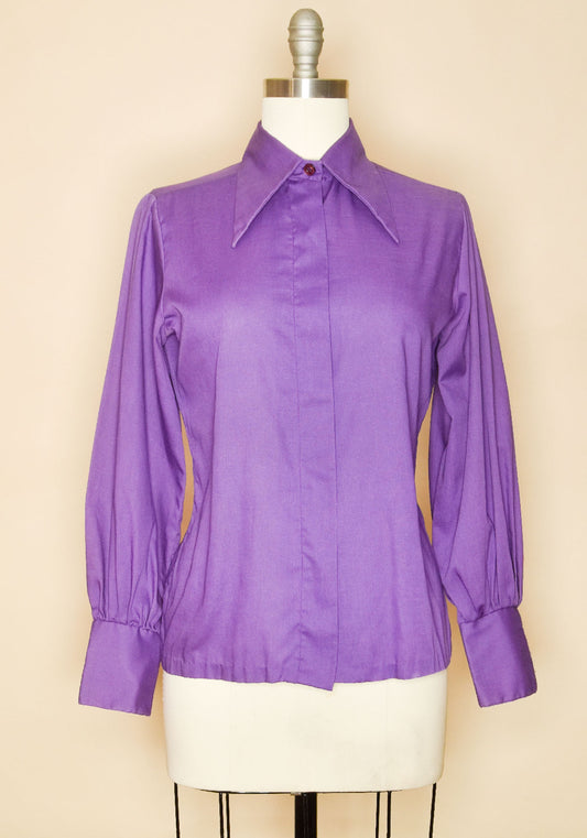 Vintage 1970s Purple Haze Long Sleeve Button Down Shirt- Purple- Front View