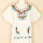 Mexican Cotton Embroidered Tunic Blouse-Ivory-Front VIew