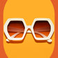 orange yellow The ELTON 1970s Vintage Style Oversized Hexagon Square Sunglasses ivory