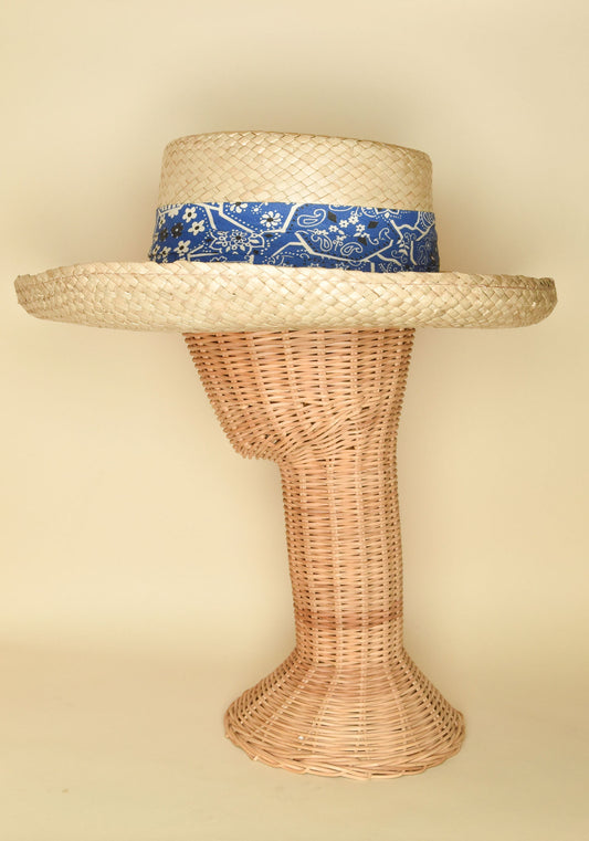 Vintage 1990's Palm Straw Hat-Tan- Side View