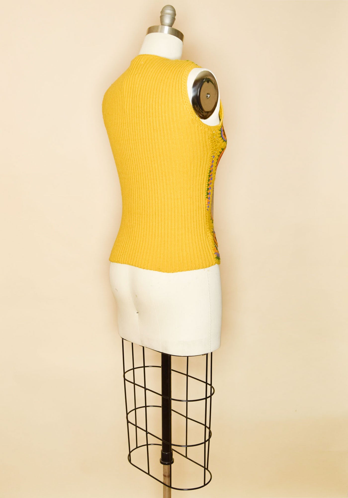Vintage 1960s Acrylic Suede Patchwork Vest-Yellow-back2