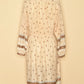 Vintage 1970's Floral Prairie Long Sleeve Midi Dress-Ivory with Brown Trim-Front View Back