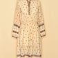 Vintage 1970's Floral Prairie Long Sleeve Midi Dress-Ivory with Brown Trim-Front View