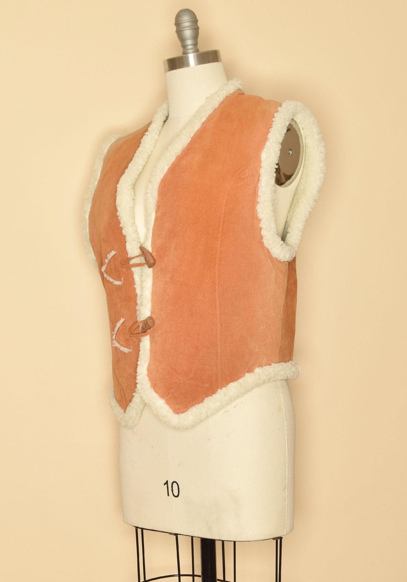 Vintage 90s Shearling Suede Vest -Side View