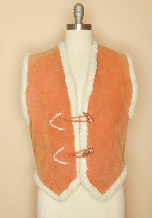 Vintage 90's Shearling Suede Vest -Front View