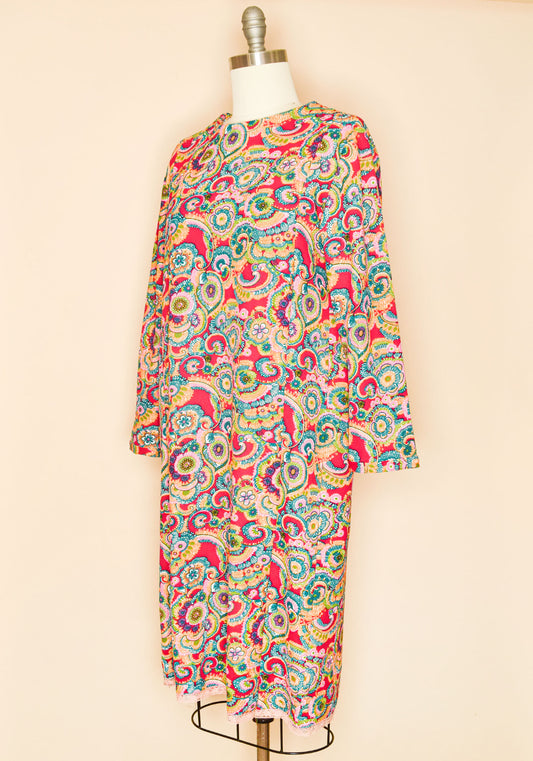 Vintage 1960's Handmade Psychedelic Floral Long Sleeve Dress- Side View