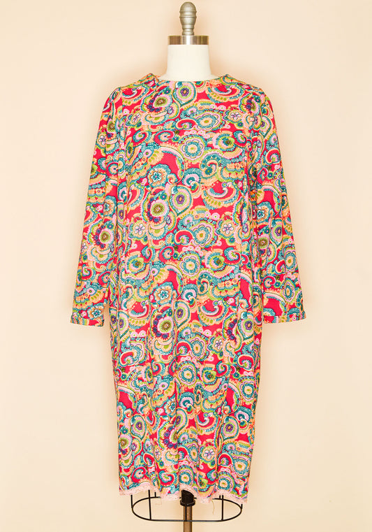 Vintage 1960's Handmade Psychedelic Floral Long Sleeve Dress- Front View