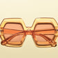 orange The ELTON 1970s Vintage Style Oversized Hexagon Square Sunglasses