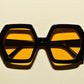 black yellow The ELTON 1970s Vintage Style Oversized Hexagon Square Sunglasses
